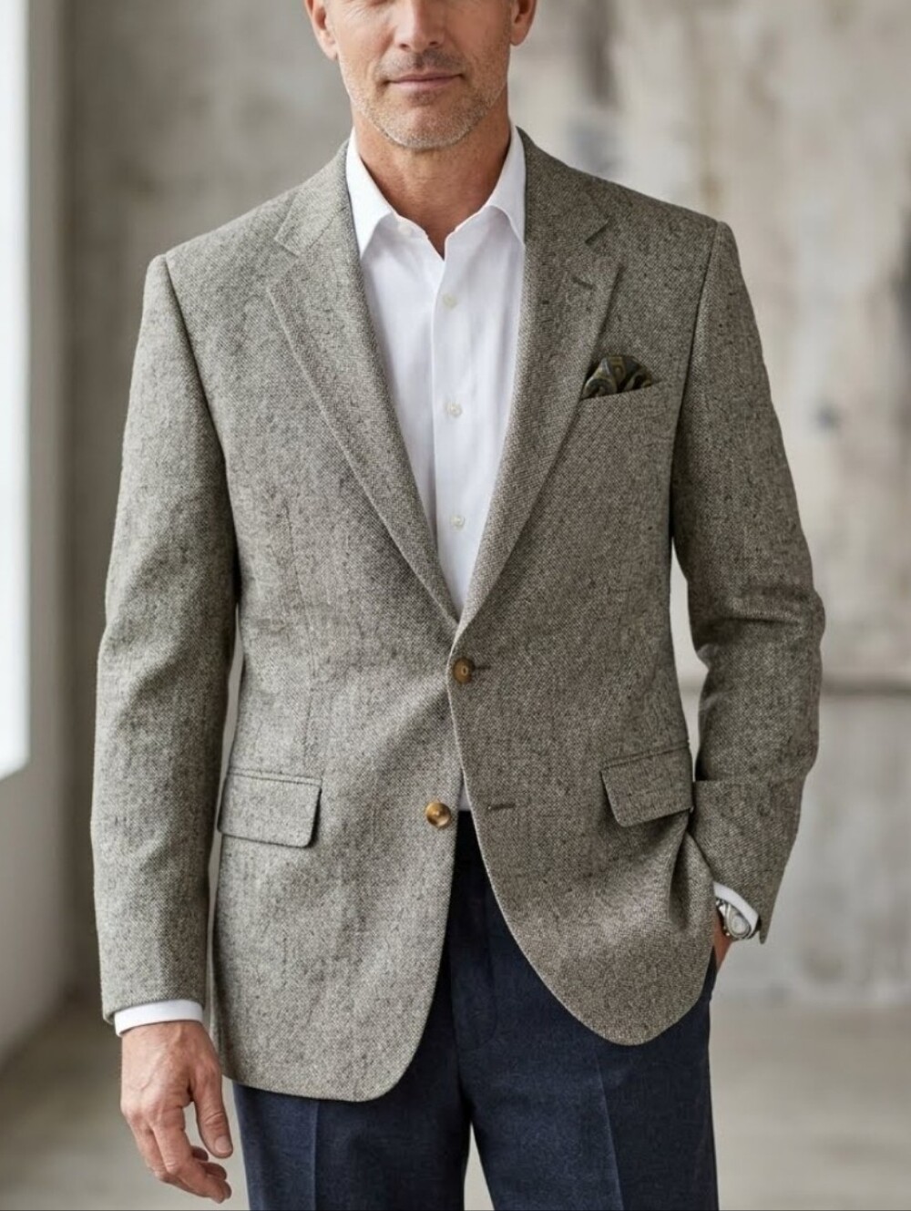 Deansgate Silk Tweed Flap Pocket Natural Classic Preppy Timeless Sportscoat